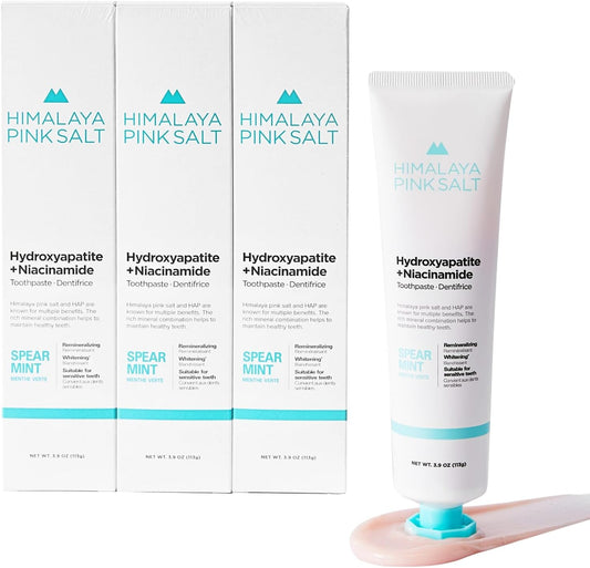 HIMALAYA PINKSALT Fluoride Free Hydroxyapatite Toothpaste with Niacinamide, Helps Remineralize, Appropriate for Sensitive Teeth, Teeth Whitening - for Adult, Kids Oral Care - Spearmint Flavor, 3.9 oz