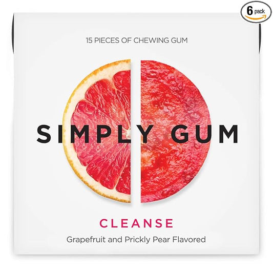 SIMPLY Gum Cleanse (Grapefruit and Prickly Pear), Plastic-Free Natural Chewing Gum, 6 Pack (90 Pieces) | Vegan, Kosher, Non GMO, Aspartame Free and Sorbitol Free