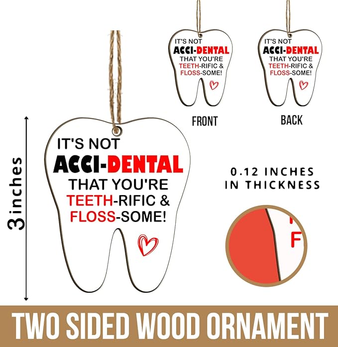 Dental Hygienist Christmas Ornament - 3" Wooden, Thank You Gifts for Women Men, Dental Week Gift for Dentist Assistant Oral Surgeon Orthodontics, Tooth Decoration for Office Center