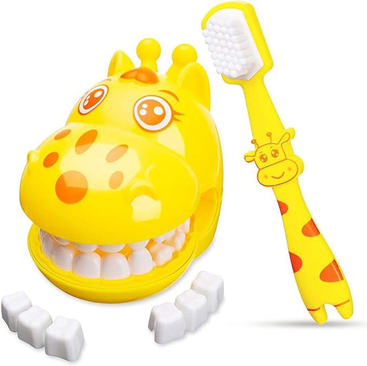 Early Education Brushing Toys, Children Role Play Toys Cute Giraffe Early Education Cartoon Tooth Brushing Toys Model Teaching Children Brushing Model for Kindergarten Kids Children