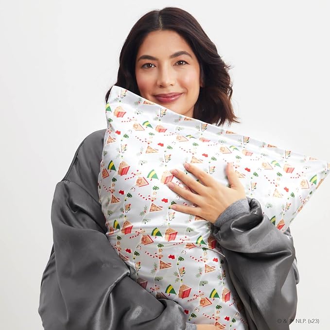 Kitsch x Elf Periwinkle Christmas Satin Pillowcase, Softer Than Silk Pillow Cases King, Cooling Pillow Covers, Satin Pillowcase with Zipper for Hair, Skin & Quality Sleep, Wrinkle-Free, Smooth, 19x36
