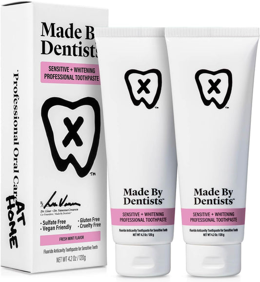 Made by Dentists Professional Sensitive + Whitening Toothpaste - Advanced Daily Whitening Toothpaste for Sensitive Teeth, ADA Approved, Vegan, Sulfate-Free, 2 x 4.2oz