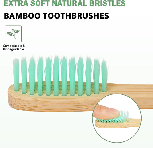 8 Count Biodegradable Bamboo Toothbrushes - Natural Toothbrush Value Pack - Extra Soft Toothbrush for Adults, Good for Sensitive Teeth and Gums