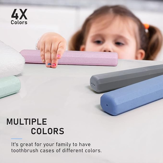 Mulbozy Travel Toothbrush Case, Portable Toothbrush Protector Cover, Breathable Wheat Straw Toothbrush Holder for Traveling, Camping, Business, Home, School, Gym, and More - 4 Packs