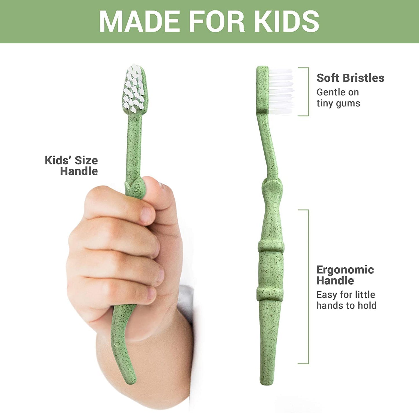 ROARex Vegan Kids Toothbrush | Dino Design | Biodegradable & Compostable Natural Plant-Based Toothbrush | Dinosaur Theme | 1% for The Planet
