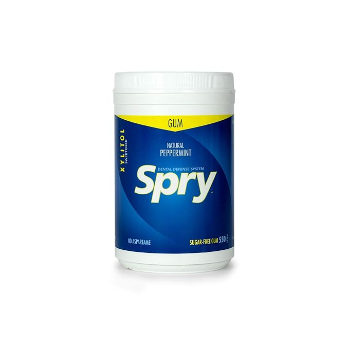 Spry Fresh Natural Xylitol Chewing Gum Dental Defense System - Aspartame-Free, Sugar-Free, Non-GMO, Gluten-Free (Peppermint, 550 Count - Pack of 3)