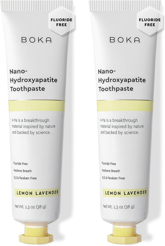 Boka Fluoride Free Toothpaste, Nano Hydroxyapatite Toothpaste, Appropriate for Sensitive Teeth - for Adult, Kids Oral Care - Lemon Lavender Flavor, 1.3 Fl Oz 2Pk US Manufactured