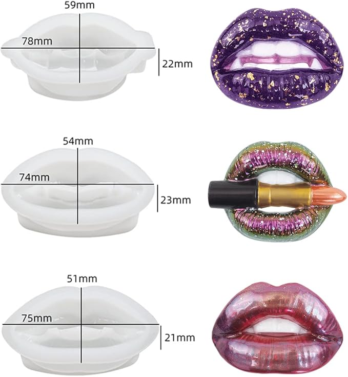 3 pcs Lips Resin Mold 3D Witchy Décor Molds Resin Art Molds Ornament Silicone UV Epoxy Casting Molds for DIY Unique