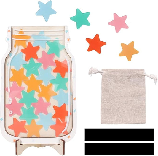 Star Reward Jar for Kids, Personalized Reward Jar for Students, Teachers & Parents, Positive Behavior Chart System with 25 Colorful Stars, Magnetic Incentive Jar for Fridge, Board, Classroom or Home