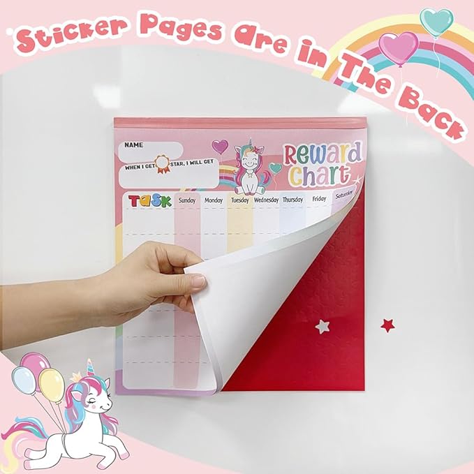 Reward Chart for Kids – Unicorn Magnetic Kids Behavior Chart, Pad with 26 Chore Charts, 1920 Star Stickers, 49 Incentive Stickers, Responsibility Chart for Kids Girls Toddlers - Kids Chore Chart
