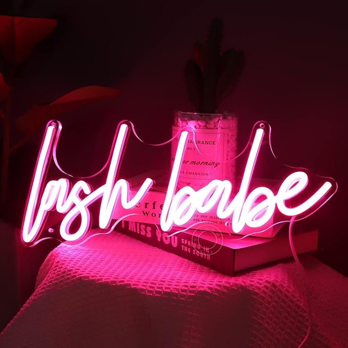 SYLHOME Pink Lash Babe Neon Light Sign Lash Beauty Salon Gorgeous Lady Girls Bedroom Game Room Wall Decor Sign for Party Birthday Decoration USB 5V 15.8"X6.5"