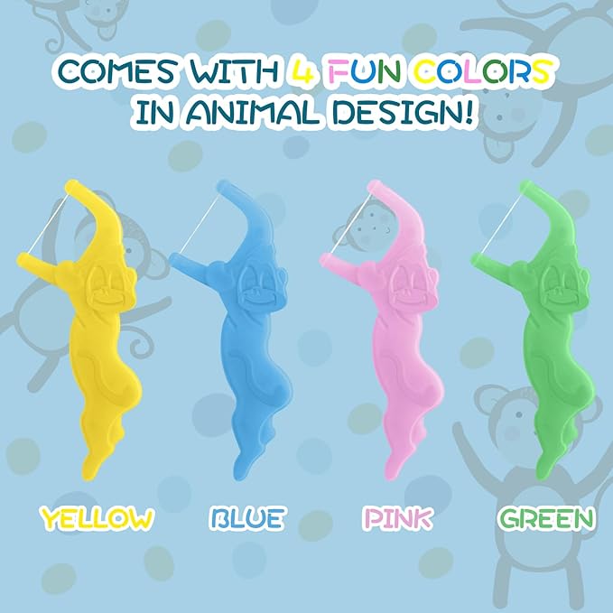 Floss Picks, Children's Floss Sticks, Fun Flossing Sticks for Kids，Fluoride Free, BPA Free, Odorless, 60 Sticks per Pack, 4 Packs = 240 Sticks