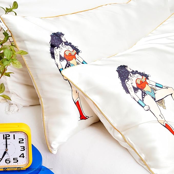 Kitsch Wonder Woman (Believe in Wonder) Satin Pillowcase with Zipper Softer Than Silk, Luxury Cooling Pillowcase for Hair & Skin, Wrinkle Prevention, King Size 19X36