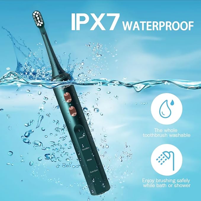 Electric Toothbrush w UV Sanitizer Cup - 4 Modes and 3-Speed Switching - Powerful Toothbrush - 48,000 VPM Motor and Wireless Charging w Smart Timer (Green)