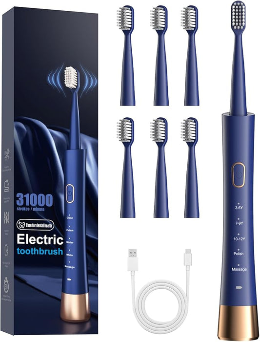 JTF Orthodontic Electric Toothbrush for Braces: 6 U-Shaped Soft Brush Heads, 5 Brushing Mode, 2Min Timer, IPX7 Waterproof, Deep Oral Clean, Rechargeable Sonic Toothbrushes for Tooth with Dental Device