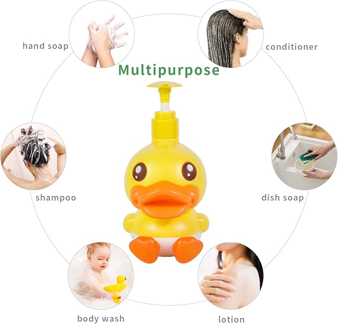 Cute Soap Dispenser for Kids Gift,Fun Dispenser for Bathroom Kitchen Countertop Vanity fit Lotion Shampoo Shower Hand Sanitizer,Animal Yellow B Duck Themed Soap Bottle with Pump Bath Accessories