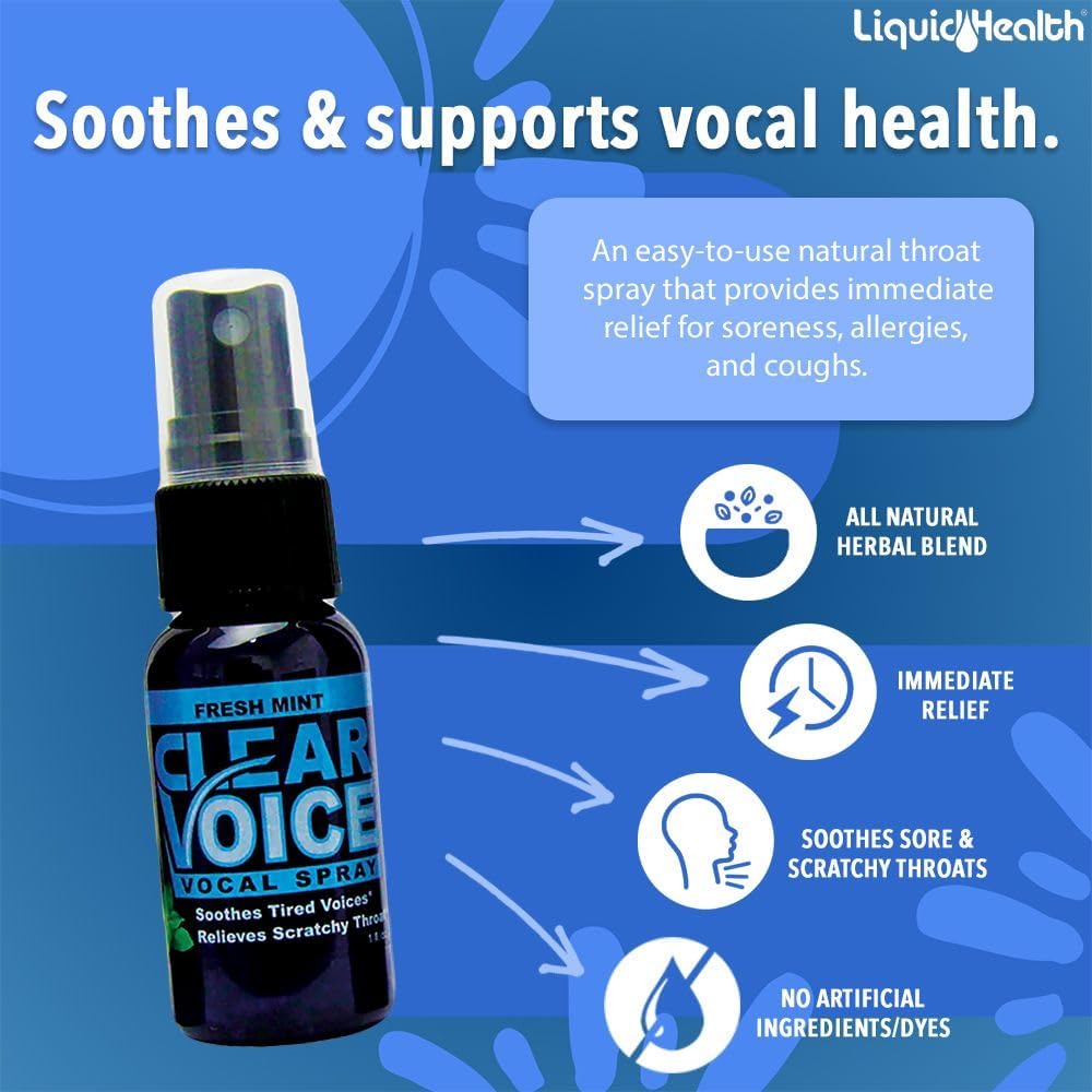 Clear Voice Oral Throat Spray Singing Ease Clarity Soothing Dampener Moisturizer Relief Vocal Eze Reducer Booster Treatment, Made in USA, Fresh Mint Flavor (2 Pack)