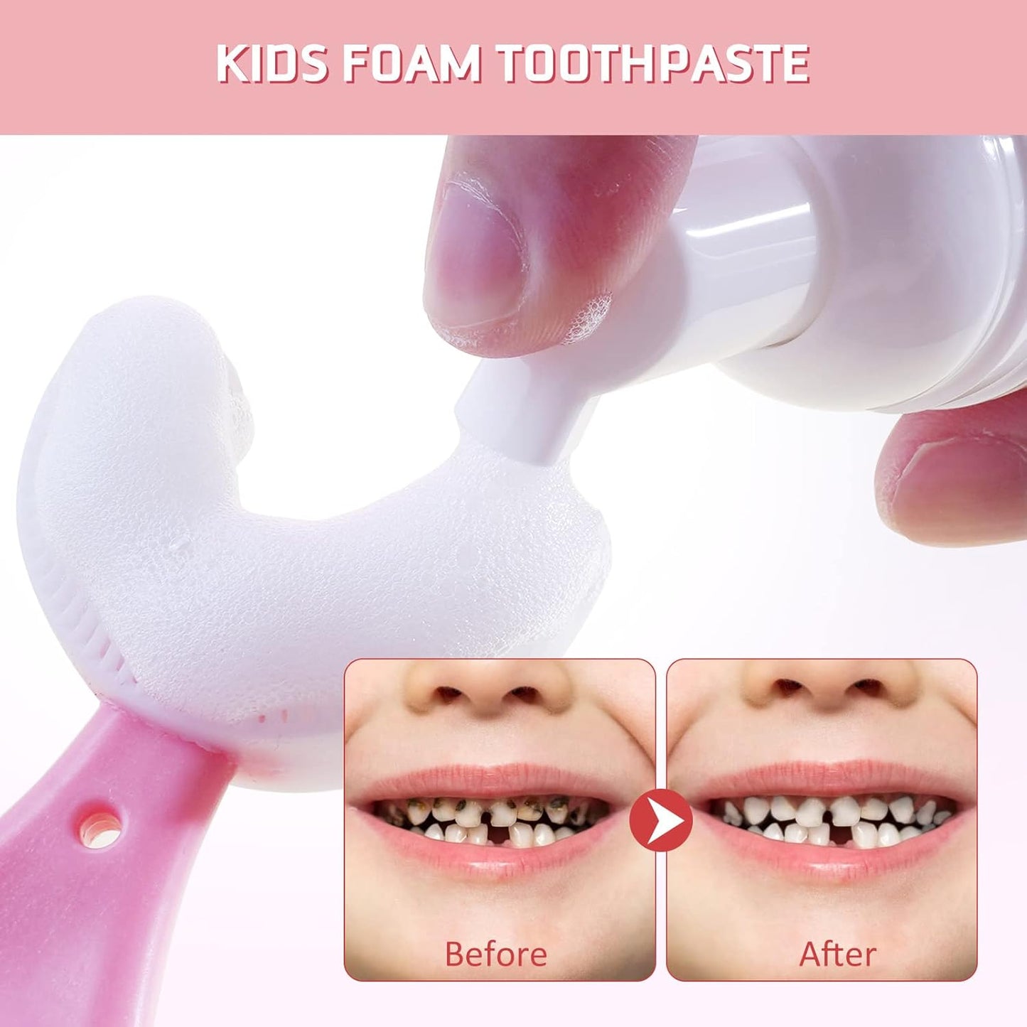 Foam Toothpaste Kids, Kids Mouthwash with Fruit Flavor - Toddler Toothpaste Age for Children, 360ºCare Natural Anti-Cavity Formulas with Fluoride for U-Shape Toothbrushes
