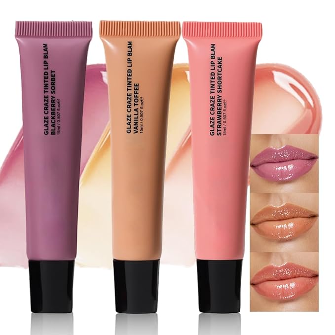 3Pcs Summer Glow Reviver Lip Balm Butter Lip Gloss, Melting Lip Serum, Ultra-Hydrating Natural Vegan Lip Oil, Sheer-Tinted Shine & Hydration, Soothes & Softens Dry Lips (01+02+03)