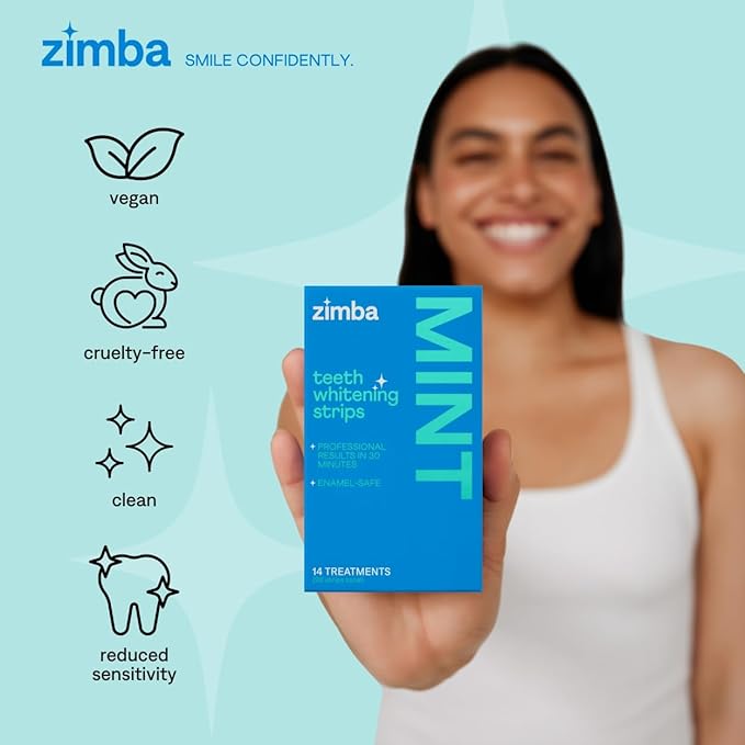 Zimba Teeth Whitening Strips for Teeth Sensitive, White Strips for Teeth Whitening, Teeth Whitener Stain Remover 28 White Strips Included Per Pack, 2 Pack (14 Day Treatment), Watermelon and Mint