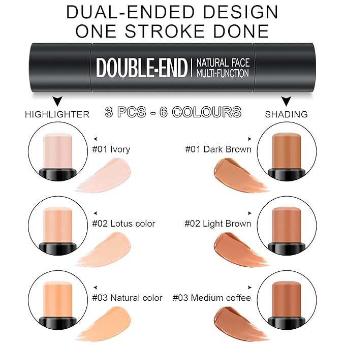 6 Colors Cream Contour Stick Makeup Kit,Shades with Highlighter,Blush,Bronzer Contour Stick for Sculpt the Cheeks,Long Lasting,Waterproof,Matte & Dewy Finish for Woman (SET A)