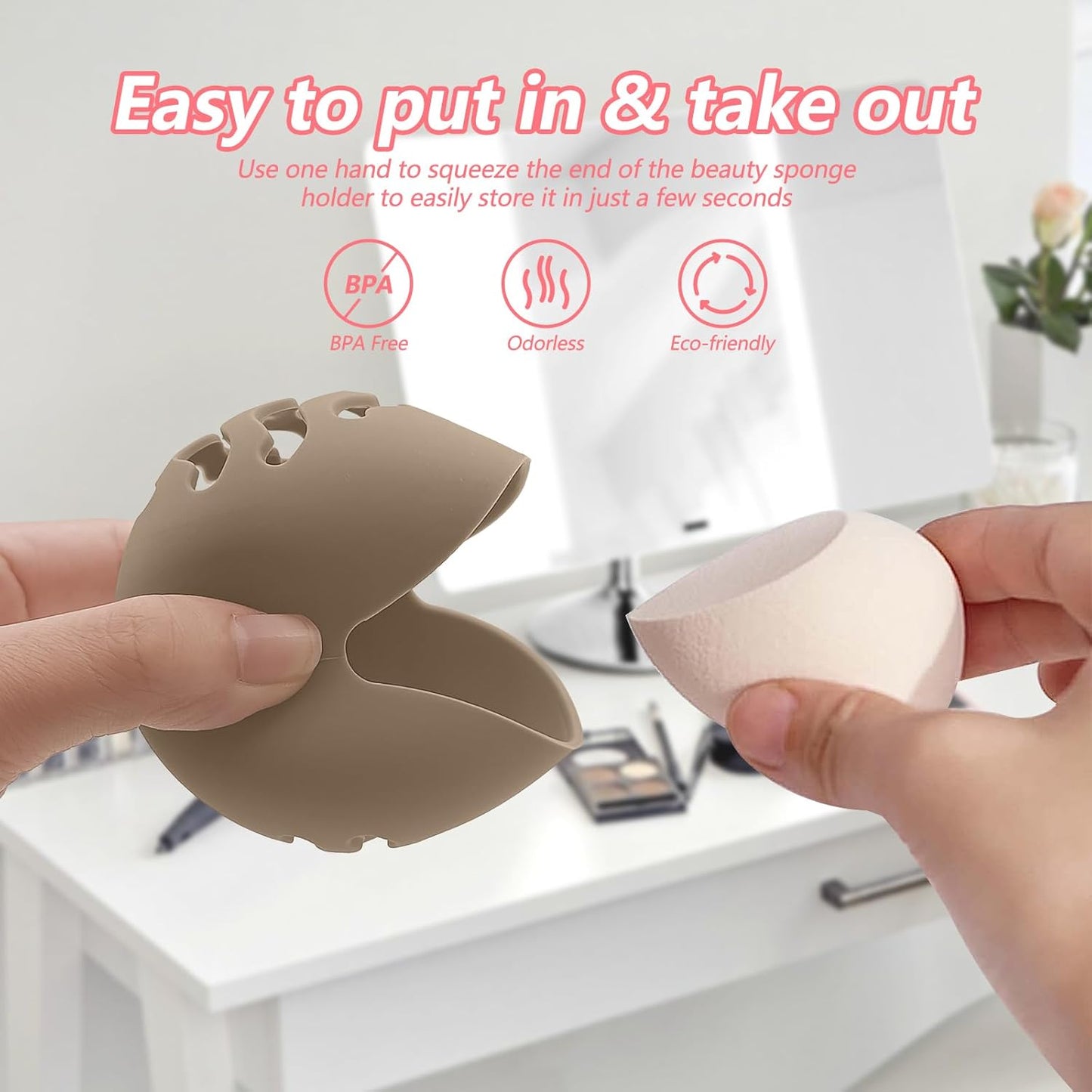 2PCS TIKIUKI Makeup Sponge Holder Beauty Blender Bolder Makeup Sponge Case Breathable Make Up Sponge Case Essentials Suitable for Business or Travel（Rose+Khaki）