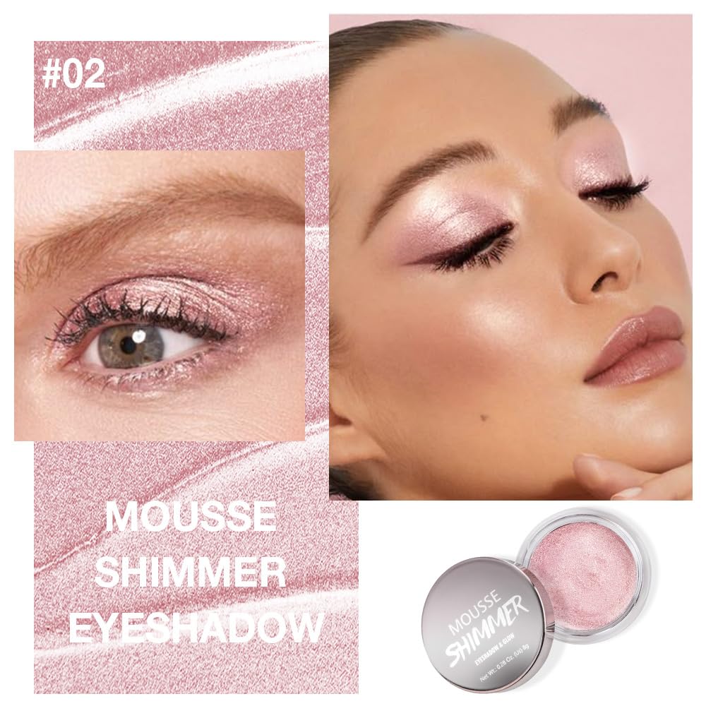 Rose Pink Mousse Single Eyeshadow Palette –Neutral Matte & Shimmer Eyeshadow,Mini Cream Glitter Eye shadow,Long Lasting Highly Pigmented Eye Makeup Compact Travel Siz Eye shadow for Older Women 02#