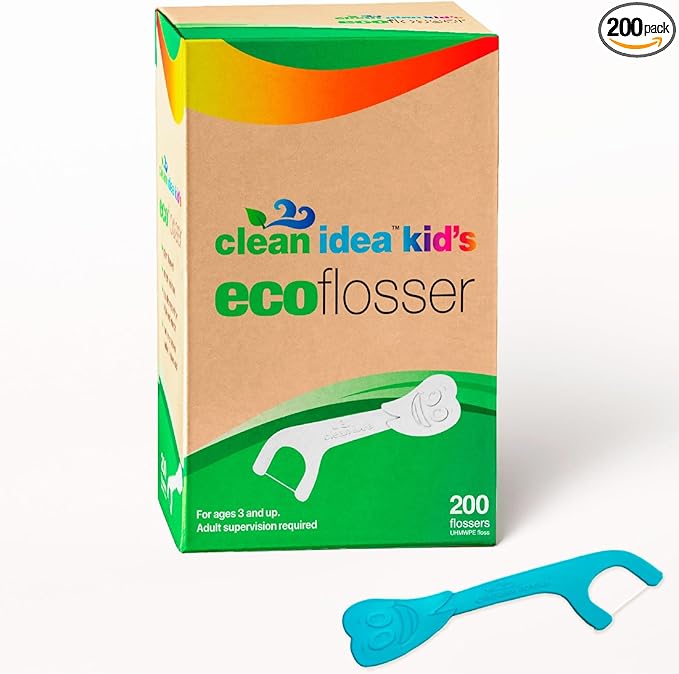 Kids EcoFlossers 200ct, Easy to Hold Kids Flossers, Fun & Colorful Kid Flossers, Natural Kid Floss, Plastic Free Biodegradable Floss Picks, Toddler Flosser Stick
