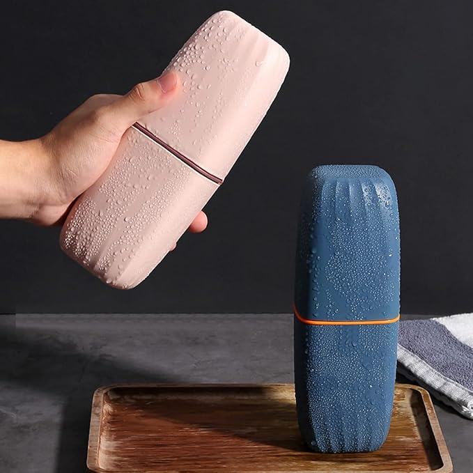 Travel Toothbrush Cup Case,Toothbrush Holder with Cover Travel Toothbrush Containers Portable Toothpaste Storage Toothbrush Case and Carrier for Camping School Business Trip Bathroom (Light blue)