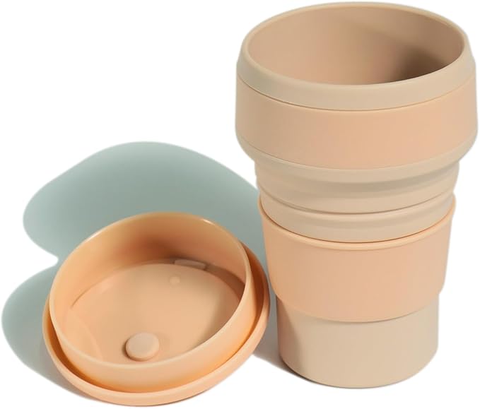 Collapsible Cup for Traveling, 12Oz Collapsible Silicone Travel Cup for Hot and Cold Drinks, Leak Proof Reusable Folding Travel Coffee Mug for Camping & Hiking, Pink