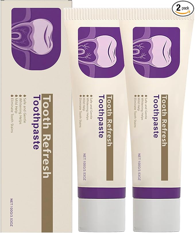 2Pcs Tooth Refresh Toothpaste, Fresh Breath Toothpaste, Natural Oral Care & Enamel Repair, Helps Remove Coffee, Tea & Wine Stains, Fresh Minty Gel