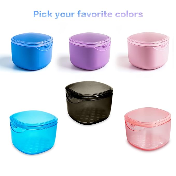 Upgraded Denture Bath Box Cup, No-Leak Denture case, Retainer Cleaning Box, Complete Clean Care for Dentures, Clear Braces, Mouth Guard, Night Guard & Retainers (purple)