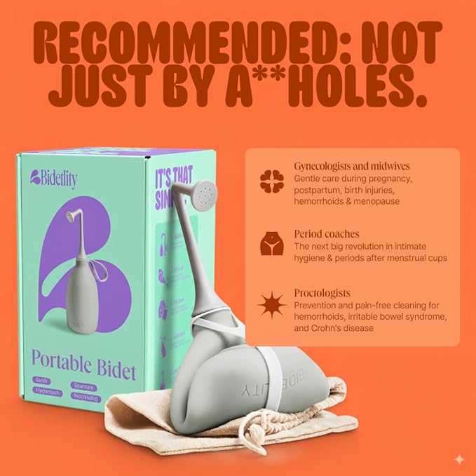 Butt & Intimate Shower 3.0 – Portable Travel Bidet, Replaces Wipes, Saves Toilet Paper, BPA-Free, Handheld, Travel Bag, Grey