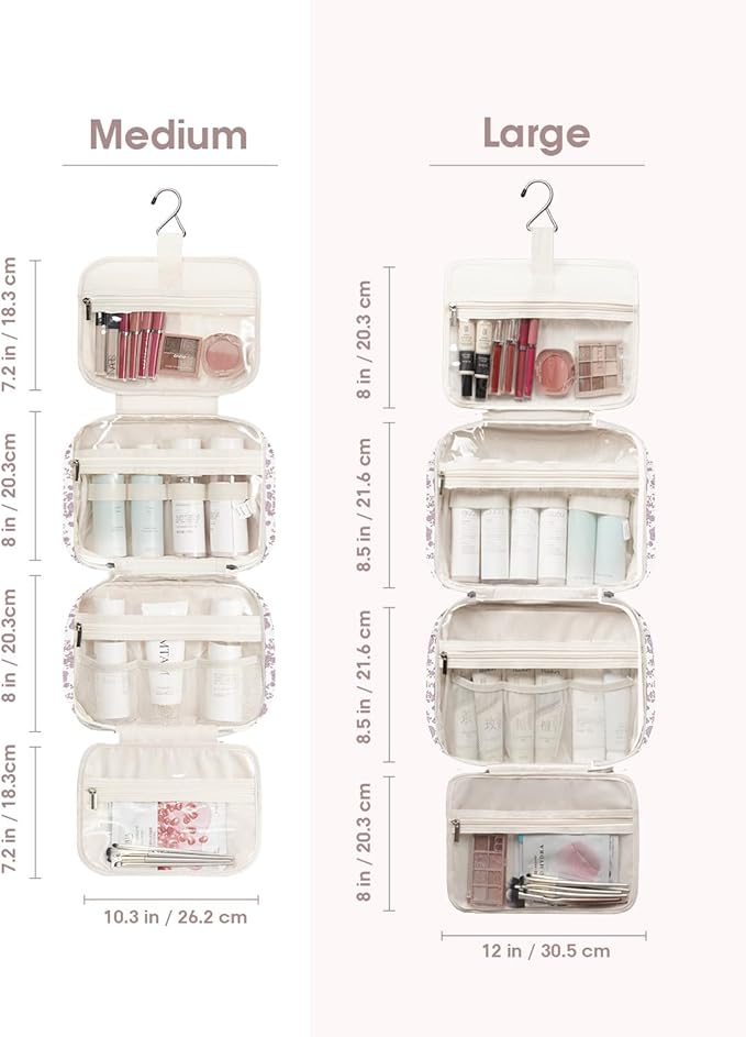 Narwey Hanging Floral Toiletry Bag for Women Travel Makeup Bag Organizer Toiletries Bag for Travel Size Essentials Accessories Cosmetics (Little Dusty Pink Flower (Medium))