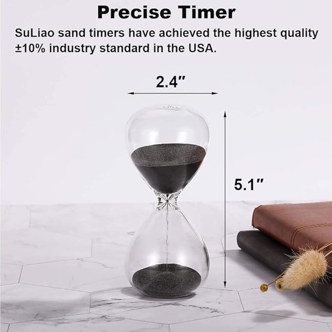 SuLiao Sand Timer 1 Minute Hourglass, 5.1 Inch Black Sand Watch 1 Min, Sand Clock one Minute, Hour Glass Sandglass for Kids, Classroom, Home, Desk, Office Decoration