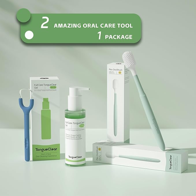 Effective Tongue Scraper and Oral Mucosal Cleaner Kit for Adults - Ergonomic Tongue Cleaner Promotes Fresher Breath, Oral Mucosal Cleaner package, Personal Care Essential (Blue)