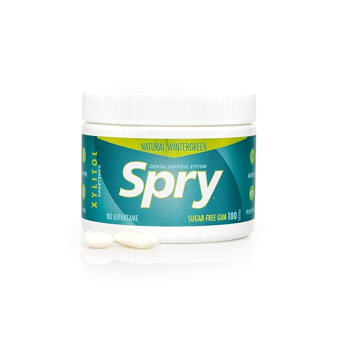 Spry Fresh Natural Xylitol Chewing Gum Dental Defense System - Aspartame-Free, Sugar-Free, Non-GMO, Gluten-Free (Wintergreen, 100-Count, Pack of 2)