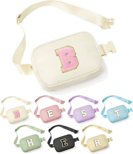 YOOLIFE Bridesmaid Gifts - Bridesmaid Proposal Gift Wedding Day, Bridal Shower Gifts, Maid of Honor Gifts, Bachelorette Party Decorations Favors, White Initial Crossbody Bag Belt Bag B, Small, Beige