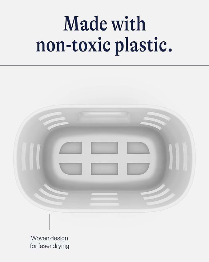 Lalo Bath Time Storage Bin - Keep Items Organized & Dry with Non-Toxic Plastic, Easy Cleanup, Removable Drying Bin, Woven Baby Organizer, Secure Wall Attachment, 9 x 5.5 x 8.5 in - Coconut