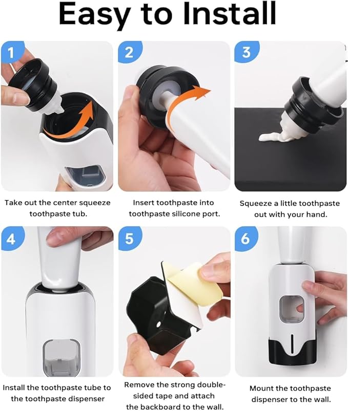 Automatic Toothpaste Dispenser Wall Mounted - Smart Touchless Toothpaste Squeezer with 3 Adjustable Levels, 2 Toothbrush Holders- for Kids and Adults, Bathroom Essentials