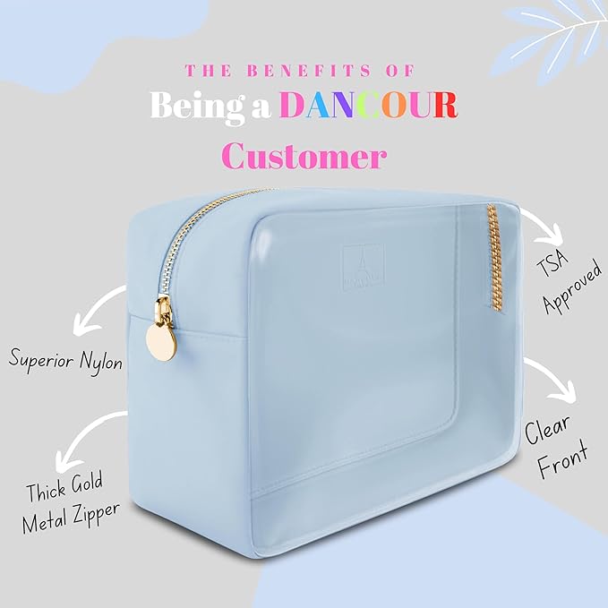 Large Clear Makeup Bag TSA-Approved Travel Cosmetic Pouch Spacious Transparent Toiletry Bag for Women and Girls Waterproof Clear Organizer Case Light Blue