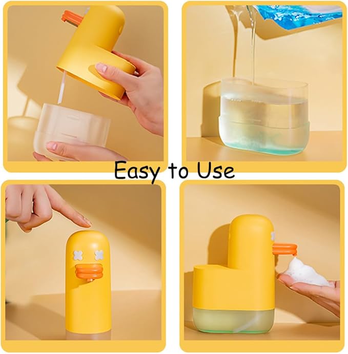Kids Soap Dispenser - Cute Yellow Duck Automatic Foaming Hand Soap Dispenser, Waterproof USB Rechargeable, Hand- Free Shampoo Dispensers for Bathroom, Kitchen Countertop, Preschool
