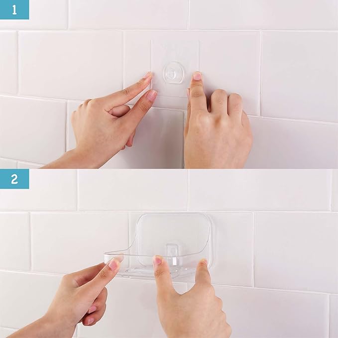 Adhesive Soap Dish for Shower Wall – Removable Acrylic Soap Holder with Drain Holes, Compact for RV Bathroom, Kitchen Sink, or Shower – No Drilling – Sandra Series