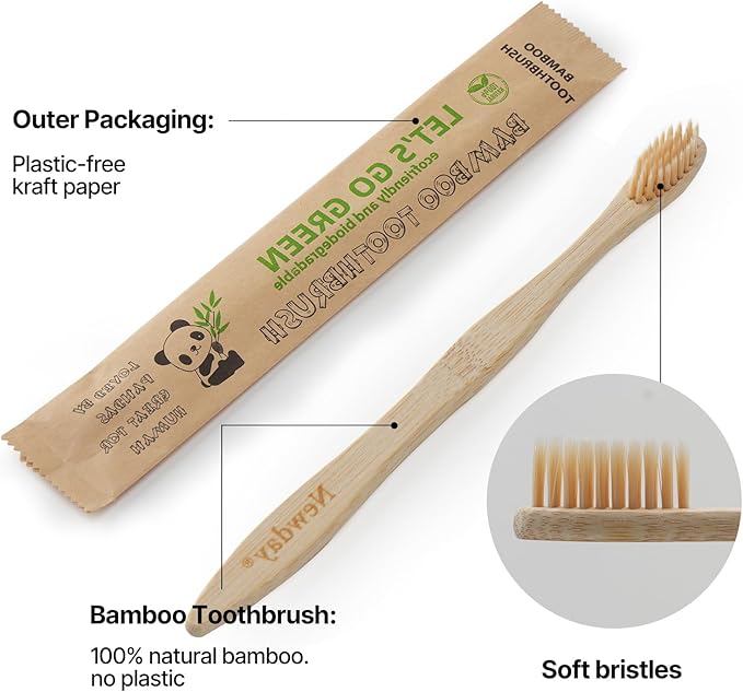 100 Pack Bamboo Toothbrushes Bulk, Individually Wrapped, BPA Free Soft Bristles Toothbrush for Adults, ECO Friendly Toothbrushes for Home Hotel Trips Travel Disposable Toothbrsuh (Primals Toothbrush)