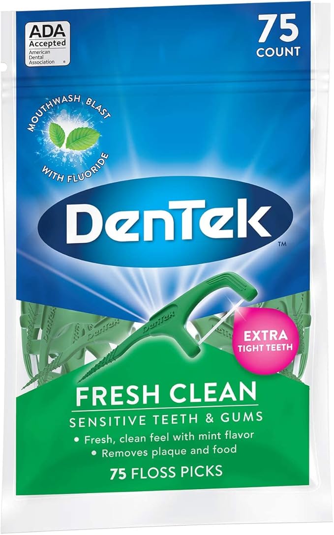 DenTek Fresh Clean Floss Picks, for Extra Tight Teeth, 75 Count, (Pack of 4)