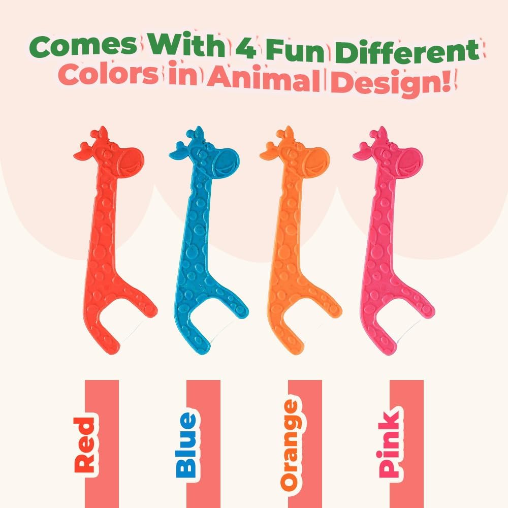 Biodegradable Kids Flossers - Dental Floss Picks for Children | Fluoride & Plastic-Free | Colorful & Fun Animal Floss Sticks | Eco Friendly, Vegan, Natural (Strawberry - 100 Pack)