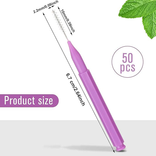 Patelai 50 Pieces Interdental Brush for Cleaner Braces Brush Toothpick Dental Tooth Flossing Head Oral Dental Hygiene Flosser Toothpick Cleaners Tooth Cleaning Tool(Purple)