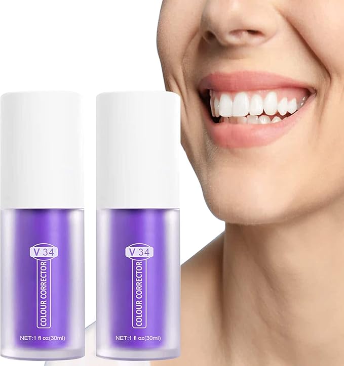 Purple Toothpaste for Teeth Whitening 2pcs Teeth Refresher Purple Color Corrector Booster Toothpaste 3D Teeth Whitening Kit for Tooth Stain Removal Enhances Tooth Brightness