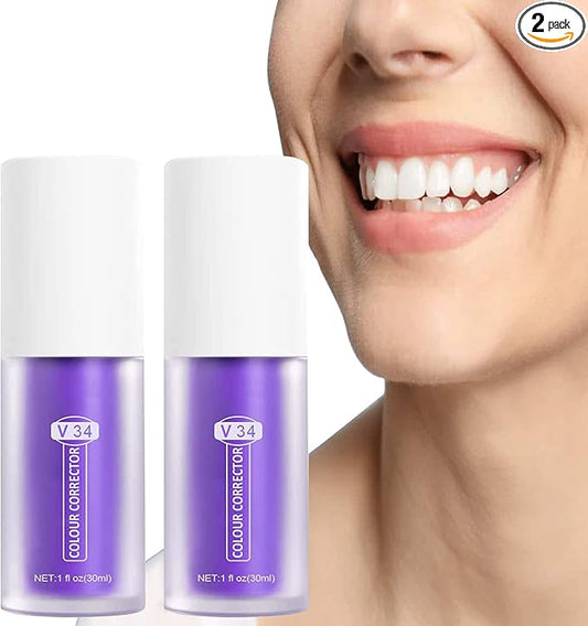 Purple Toothpaste for Teeth Whitening 2pcs Teeth Refresher Purple Color Corrector Booster Toothpaste 3D Teeth Whitening Kit for Tooth Stain Removal Enhances Tooth Brightness