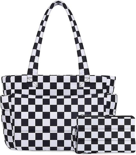 TOPDesign Puffer Tote Bag for Women, Lightweight Puffy Handbag with Compartments, Quilted Shoulder Bag for Work, Travel, Gym